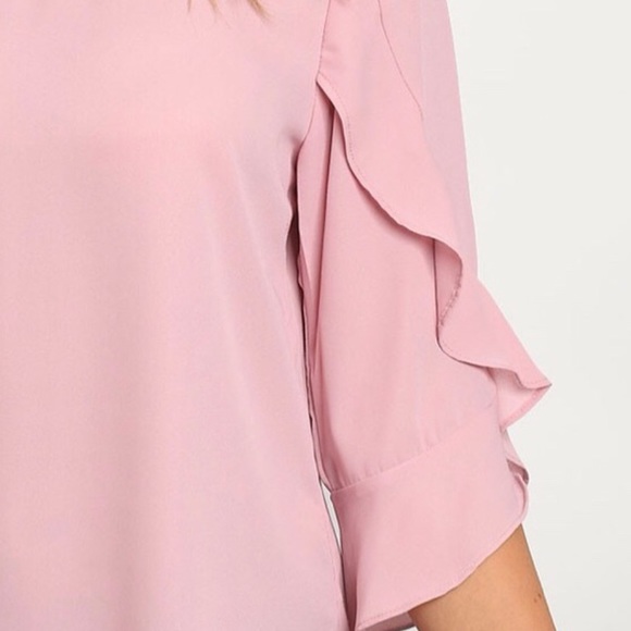 ❌DONATED❌Dusty Pink Ruffle Overlay Detail Sleeve Blouse Top - Picture 3 of 12